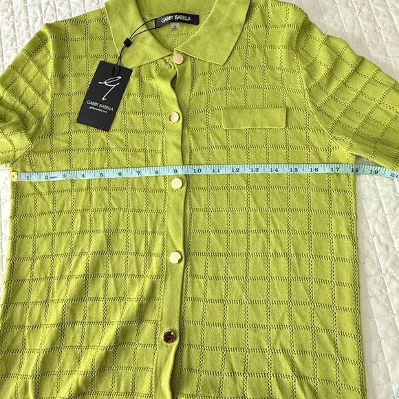 Gabby Isabella Lime Green Button-Up S Viscose/Nylon - Picture 8 of 10